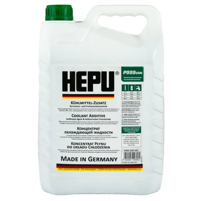Рідина охолоджуюча HEPU Антифриз -38 °C G11 зелена концентрат 5 л (P999-GRN-005)