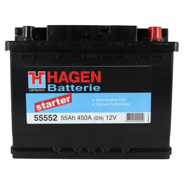 Акумулятор HAGEN BATTERIE 12 V 55 Ah 450 A R+ 242 мм х 175 мм х 190 мм (55552)